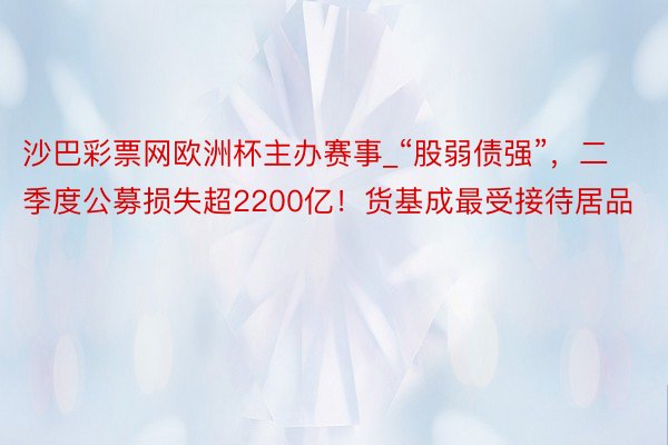 沙巴彩票网欧洲杯主办赛事_“股弱债强”，二季度公募损失超2200亿！货基成最受接待居品